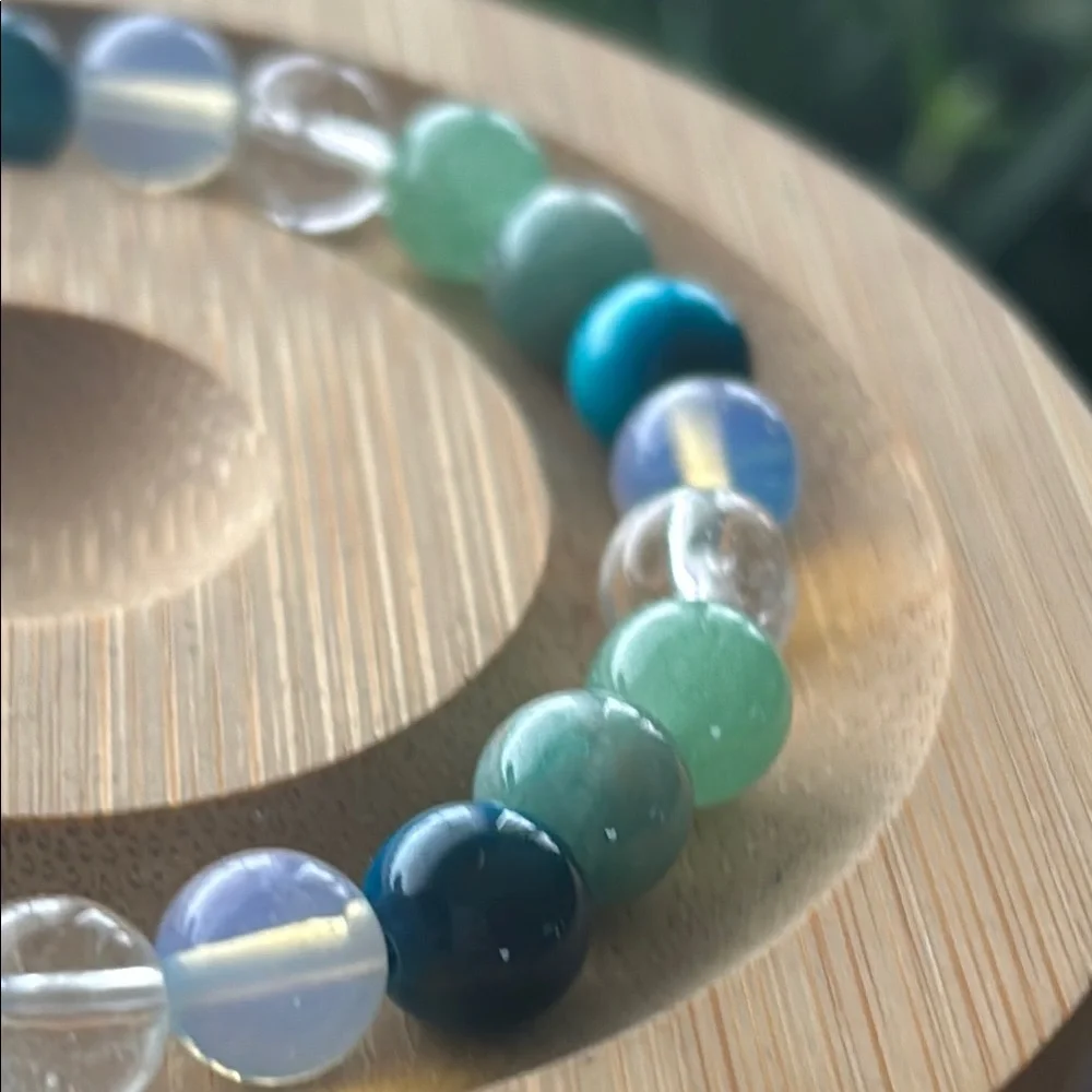 Handmade Amazonite +Blue Tigers Eye +Green Aventurine Quartz Beaded Bracelet